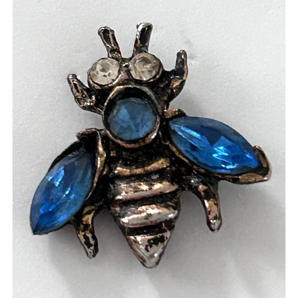 Vintage AJC Bee Fly Lapel Pin Blue Gemstone Accents Brooch